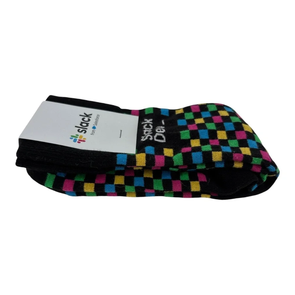 Slack Dev Salesforce Combed Cotton Multi Color Checkered Crew Socks Unisex